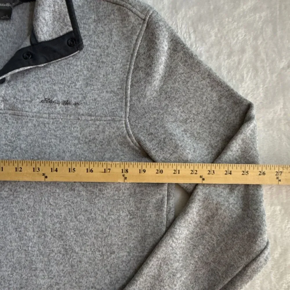 Eddie Bauer Mens Mock Neck Knit Pullover Sweater Gray Logo Button Size L 0022 - Picture 3 of 6